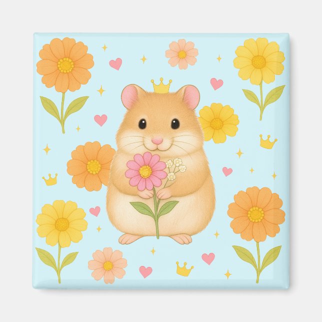 HIMEKARI Floral Hamster Magnet – Blue (Vorne)