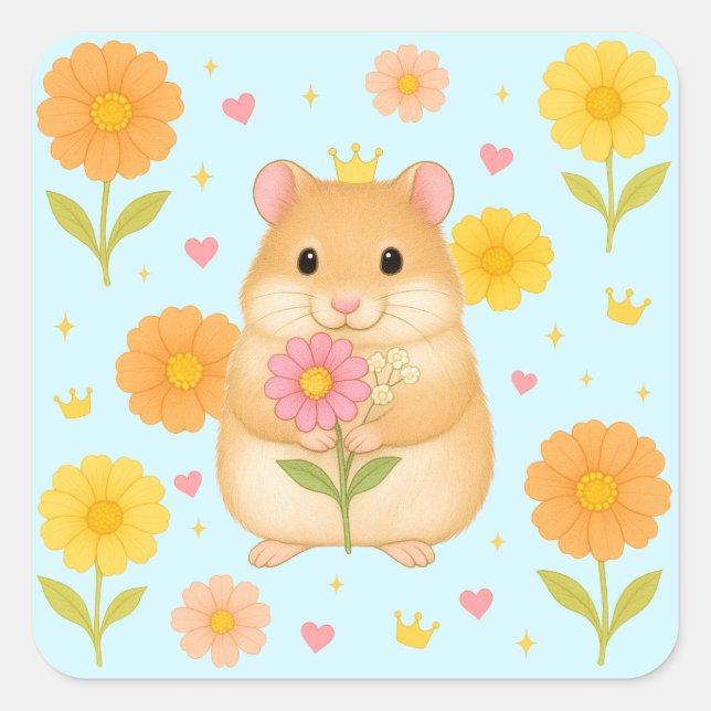HIMEKARI Floral Hamster Sticker – Blue (Vorderseite)
