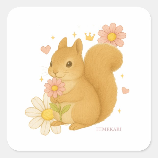 HIMEKARI Floral Squirrel Sticker – clear (Vorderseite)