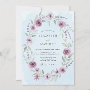 Himmel-Amethyst-Laub-Eukalyptus-Hochzeit Einladung