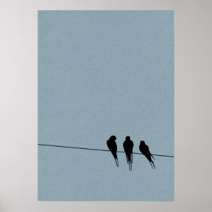 Himmel-Amsel-Silhouette auf Draht Poster
