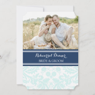 Himmel-Blau-Damast-Foto-Proben-Abendessen-Party Einladung