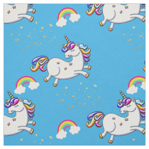 Himmel-Blau-Einhörner, Goldsterne und Regenbogen Stoff