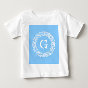 Himmel-Blau weißes griechisches SchlüsselRnd Baby T-shirt