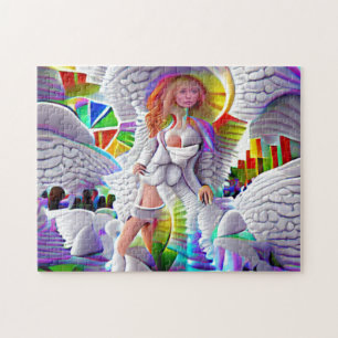 Himmel Engel Frau Weiblich Stadt Psychedelisch Hel Puzzle