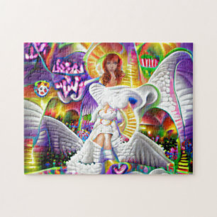 Himmel Engel Frau Weiblich Stadt Psychedelisch Hel Puzzle
