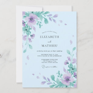 Himmel-Lila-Blüten-Hochzeit Einladung