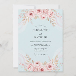 Himmel Rosa Pfingstrosenbogen-Hochzeit Einladung
