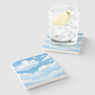 Himmel voller Wolken   Wasserfarbene Blaue Himmel  Steinuntersetzer