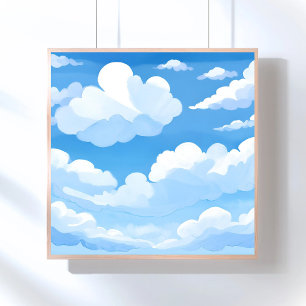 Himmel voller Wolken   Wasserfarbenes Blau Himmel  Poster