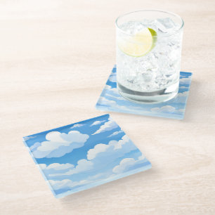 Himmel voller Wolken   Wasserfarbenes Blaues Himme Glasuntersetzer