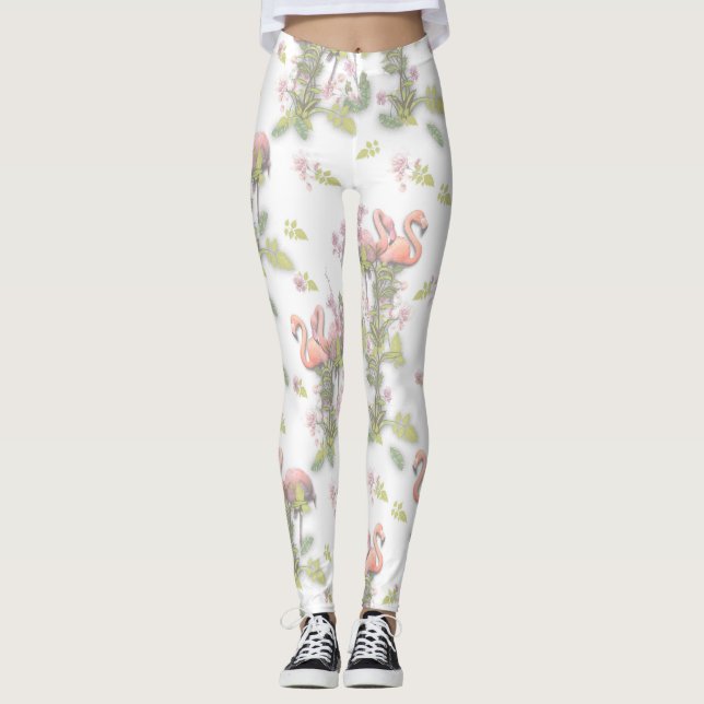 Himmelblau bewölkt und Flamingos Wiederholungsdruc Leggings (Vorderseite)