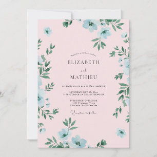Himmelblau Blütenromanze Hochzeit Einladung