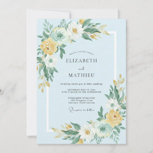 Himmelblau Botanische Kunst Hochzeit Einladung