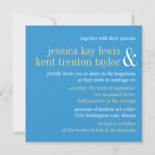 Himmelblau gelbe Typografie moderne Paar Hochzeit Einladung