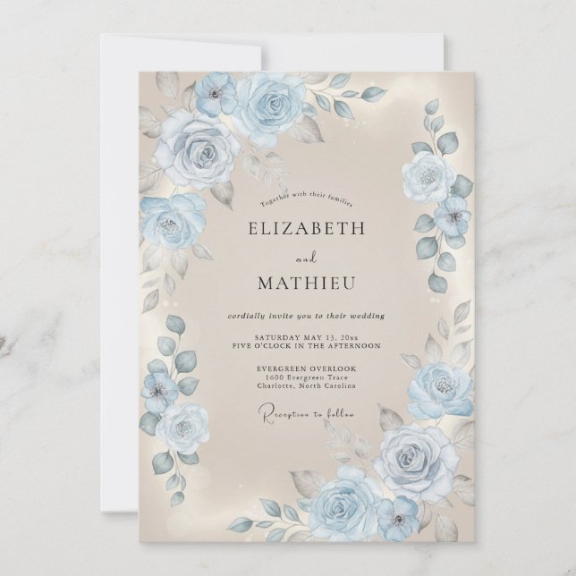 Himmelblau gemalte Hochzeit Einladung (Vorderseite)