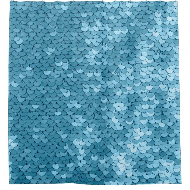 Himmelblau glänzende Stoffe mit Sequenzen, abstrak Duschvorhang (Vorderseite)