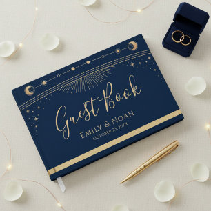 Himmelblau Gold Sonne Mond Sterne Hochzeit Gästebuch