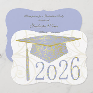 Himmelblau-goldene Blumenkappe 2026 Abschlussfeier Einladung