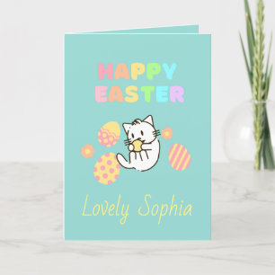 Himmelblau Happy Easter Katze Feiertagskarte
