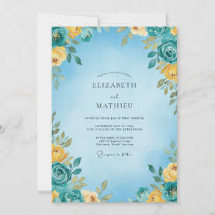 Himmelblau Hochzeit im lebendigen Sommer Einladung