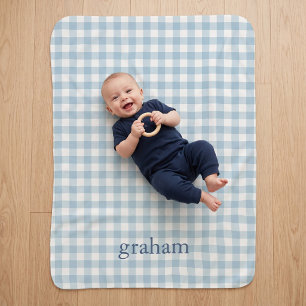 Himmelblau kariert mit Monogramm Sherpadecke