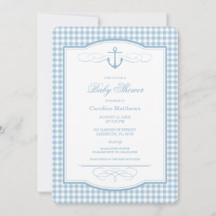 Himmelblau kariert preppy Strand-Baby-Party Einladung