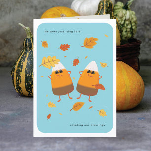 Himmelblau Schokoladen-Candy-Corn-Paar Herbst Feiertagskarte