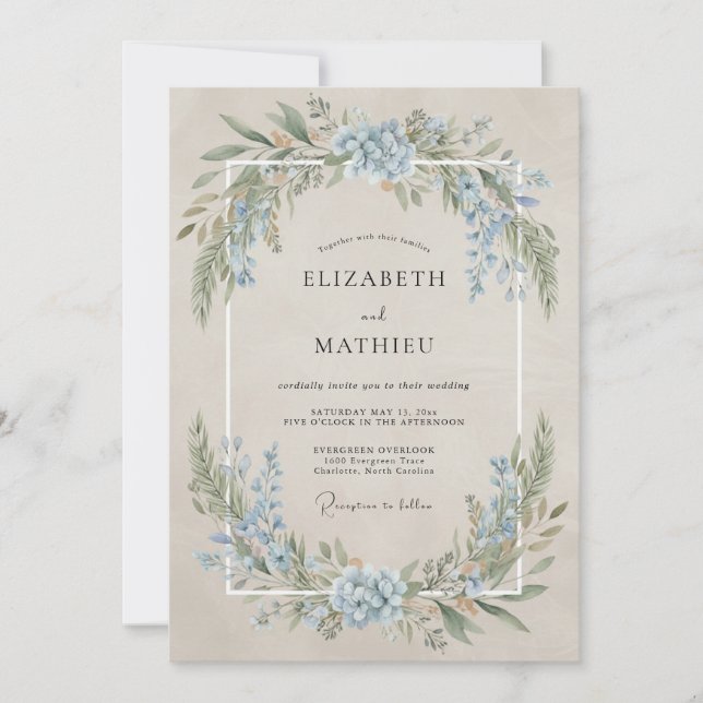 Himmelblau serene vintage Hochzeit Einladung (Vorderseite)