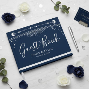Himmelblau Silber Sonne Mond Sterne Hochzeit Gästebuch