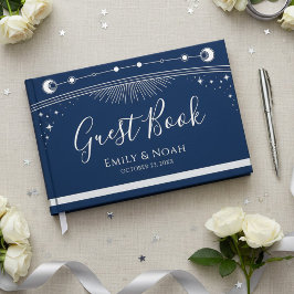 Himmelblau Silber Sonne Mond Sterne Hochzeit Gästebuch
