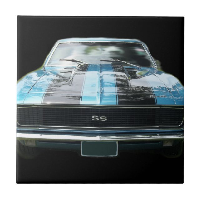 Himmelblau SS Camaro mit schwarzen Streifen Fliese (Vorderseite)