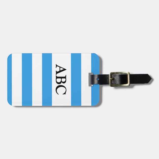 Himmelblau Streifen Muster mit Monogramm Gepäckanhänger (Vorderseite horizontal)