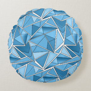 Himmelblau und blaue geometrische Formen Muster mo Rundes Kissen