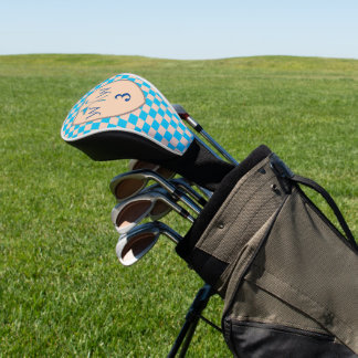 Himmelblau- und cremefarbene karierte Monogramm  Golf Headcover