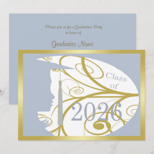 Himmelblau und Goldene Silhouette 2026 Abschlussfe Einladung