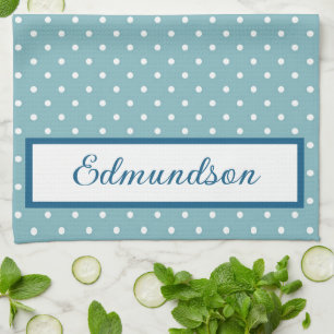 Himmelblau und Weiß Gepunktet Personalisiert Geschirrtuch