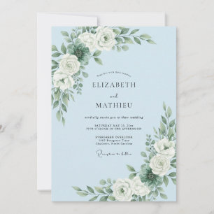 Himmelblau verfeinerte Winterhochzeit Einladung