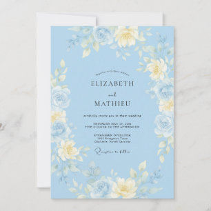 Himmelblau Verspielte Aquarell-Hochzeit Einladung