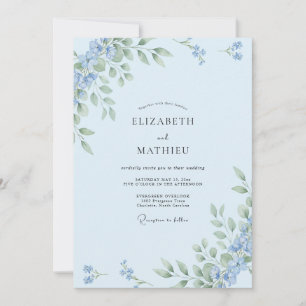 Himmelblau Zarte Botanische Hochzeit Einladung