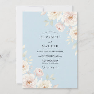 Himmelblau zarte Wasserfarben-Hochzeit Einladung
