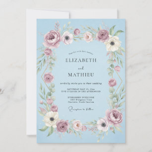Himmelblaue Anemonen-Hochzeit Einladung