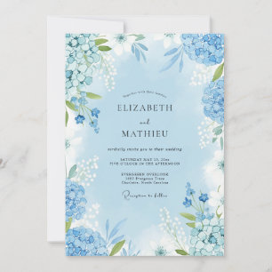 Himmelblaue Aquarell-Blütenhochzeit Einladung