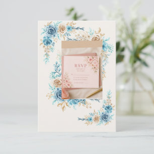 Himmelblaue Blumen-RSVP-Karte Elegante Hochzeitsan RSVP Karte