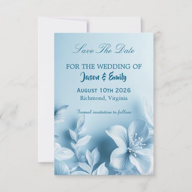Himmelblaue Blumen-Save-the-Date-Karte Save The Date (Vorderseite)