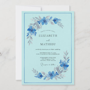 Himmelblaue Blumenbogenhochzeit Einladung