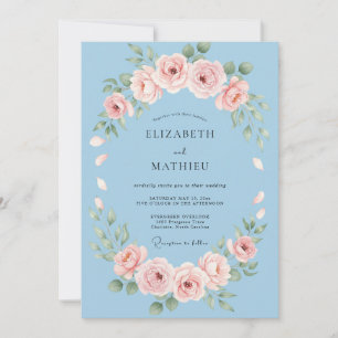 Himmelblaue Blumengirlande Hochzeit Einladung