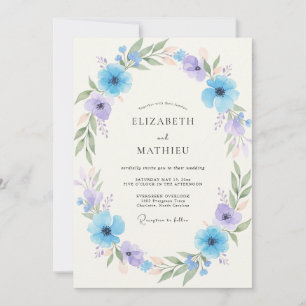 Himmelblaue Blütenanordnung Hochzeit Einladung