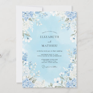 Himmelblaue Blütenhochzeit Einladung