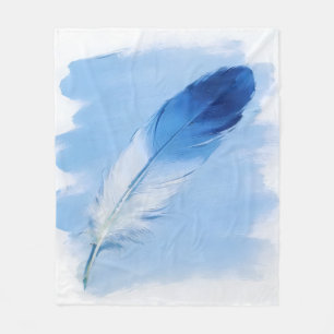 Himmelblaue Feder Boho-Wasserfarbe Minimalistische Fleecedecke